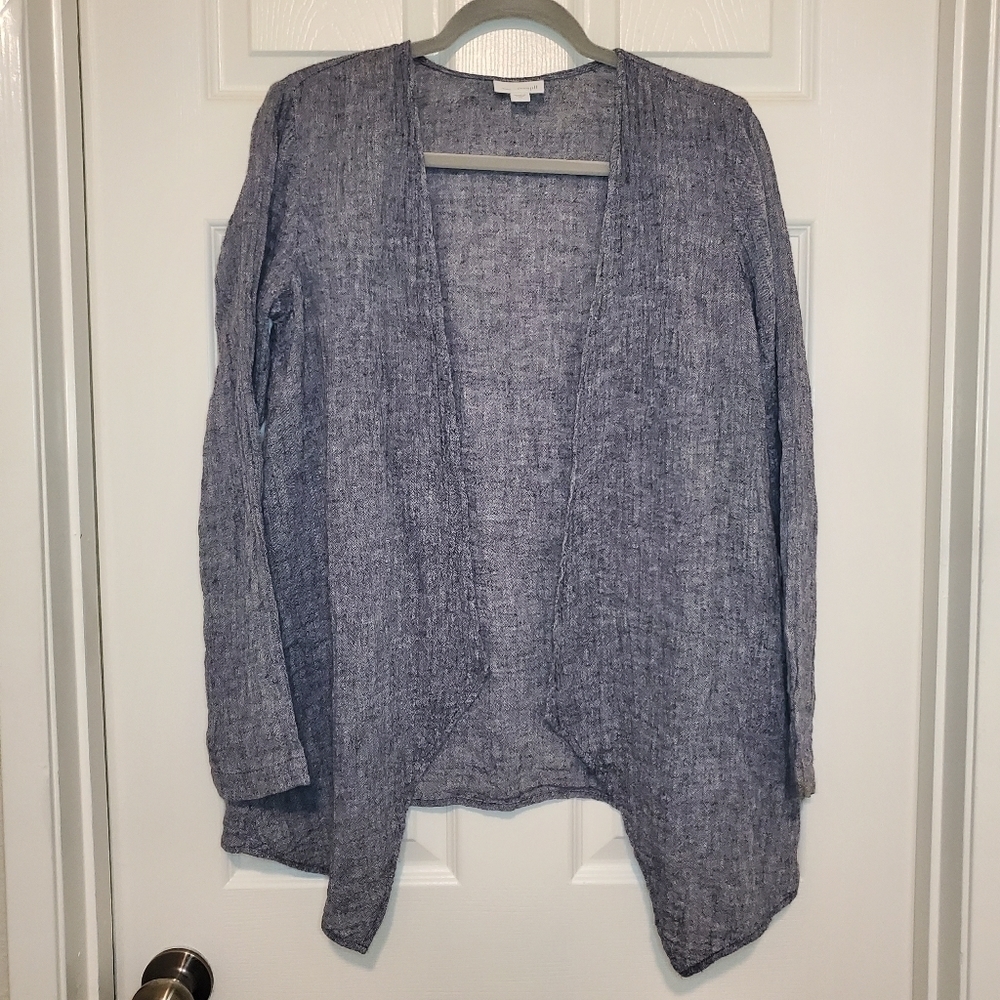 Linen Pure Jill J. Jill Blue Crinkle Linen Long Sleeve Open Front Cardigan  XS